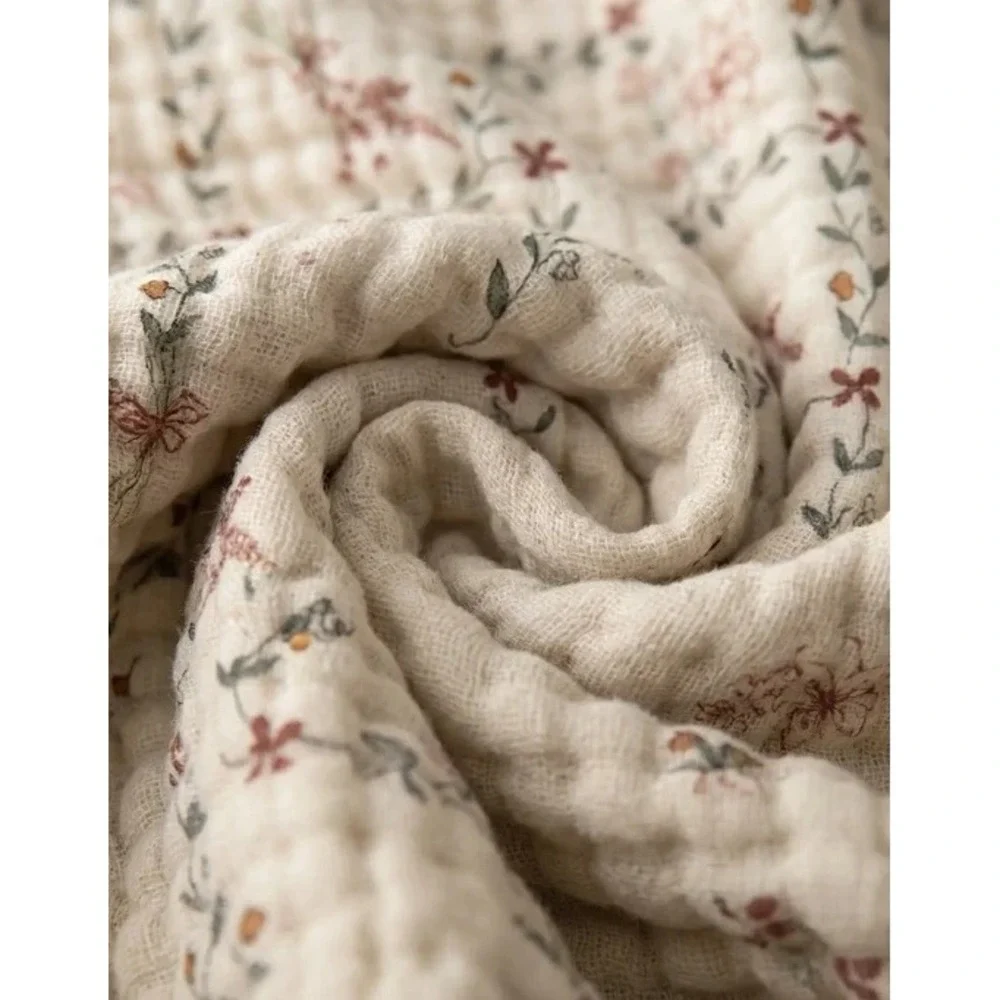 The Fleece Company Muslin Cotton Blanket King Floral Cream Sage Green 200x230